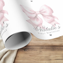 Papel De Regalo Acuarela personalizada Dusty Pink Bow Primer cumpl