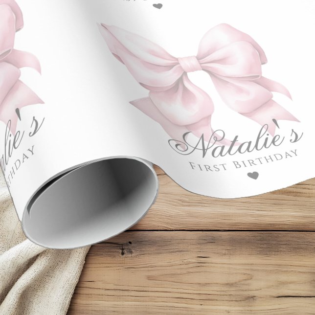 Papel De Regalo Acuarela personalizada Dusty Pink Bow Primer cumpl (Subido por el creador)