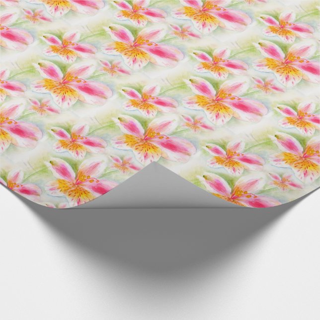 Papel De Regalo Acuarela peruana Lily Alstroemeria ajuste de patró (Esquina)