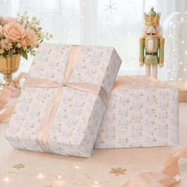 Papel De Regalo Acuarela Pino Copo de Nieve Invierno Navidad