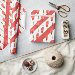 Papel De Regalo Acuarela Pintada a Mano Floral Amapola Roja