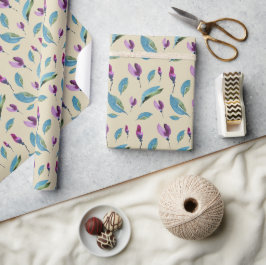 Papel De Regalo Acuarela pintada a mano floral verde morado