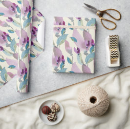 Papel De Regalo Acuarela pintada a mano floral verde morado