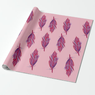 Papel de regalo acuarela plumas Rojo Rosa