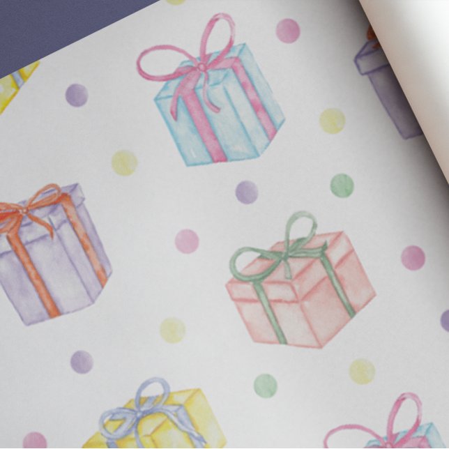 Papel De Regalo Acuarela Presentes de Cumpleaños y Confetti (Subido por el creador)