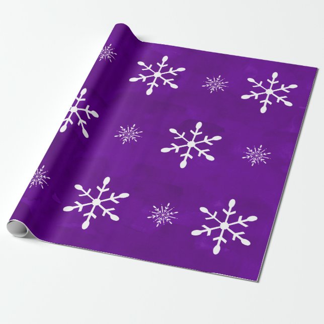 Papel De Regalo Acuarela púrpura y navidad blanco de los copos de (Desenrollado)