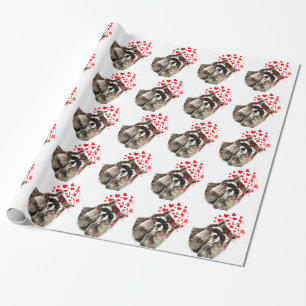 Papel De Regalo Acuarela Raccoon Animal Nature Graciosa Corazones