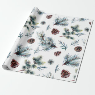 Papel De Regalo Acuarela Ramilletes de Piñas de Navidad