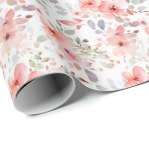 Papel De Regalo Acuarela Romántica Pastel Coral Floral