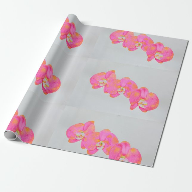 Papel De Regalo acuarela rosa Pintura de orquídeas (Desenrollado)