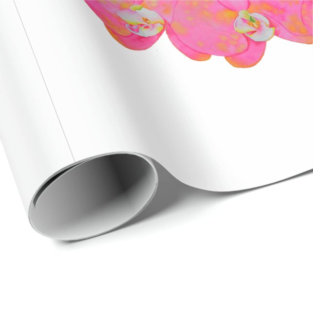 Papel De Regalo acuarela rosa Pintura de orquídeas (Esquina del rollo)