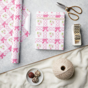 Papel De Regalo Acuarela Rosa y Verde Mahjong de Lazo