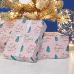 Papel De Regalo Acuarela Rubor Personalizado Pink Merry Christmas<br><div class="desc">Papel de envolvimiento navideño personalizado Rubor Pink Merry | Moderno y bello árbol de Navidad con regalos coloridos. Puede cambiar la imagen del árbol y todo el texto.</div>