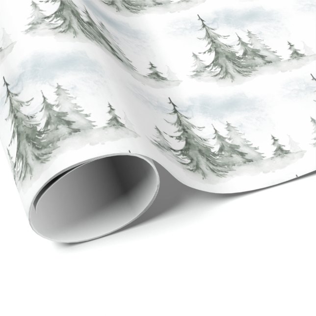 Papel De Regalo Acuarela Rustic Fir Trees Invierno (Esquina del rollo)