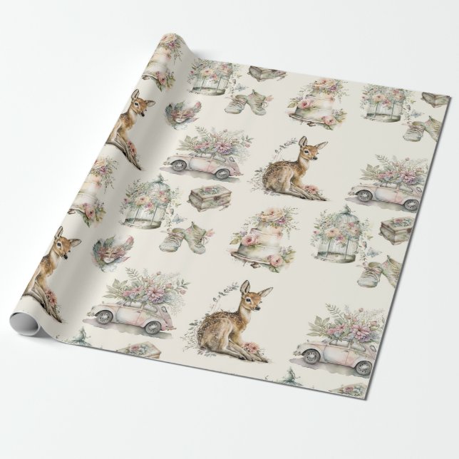 Papel De Regalo Acuarela Shabby Chic Baby Shower (Desenrollado)