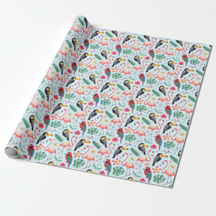 Papel De Regalo Acuarela Tropical: Fusión De Flor De Ave.
