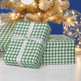 Papel De Regalo Acuarela Verde y Gingham blanca