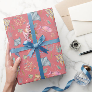 Papel De Regalo Acuarela Vida Oceánica Sandía Texturizada