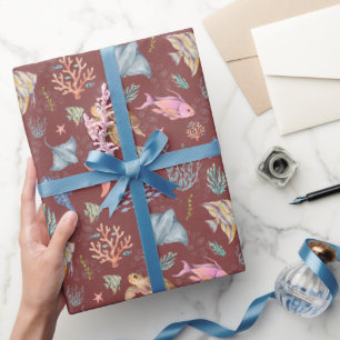 Papel De Regalo Acuarela Vida Oceánica Sangría Gris Texturizada
