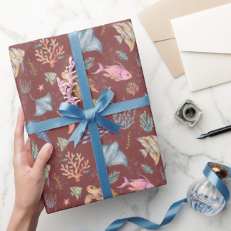 Papel De Regalo Acuarela Vida Oceánica Sangría Gris Texturizada