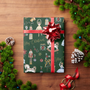 Papel De Regalo Acuarela Vintage Cascanueces Ballet Feliz Navidad