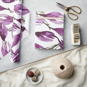 Papel De Regalo Acuarela Violeta Púrpura Magnolia