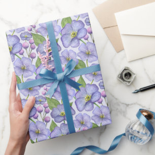 Papel De Regalo Acuarela Violetas Moradas y Patrón Floral