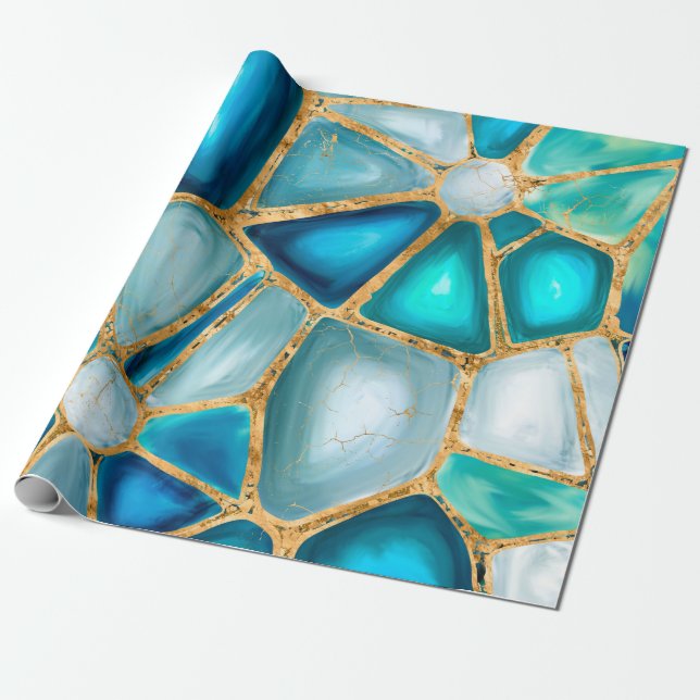 Papel De Regalo Acuarela y células de oro - océano (Desenrollado)