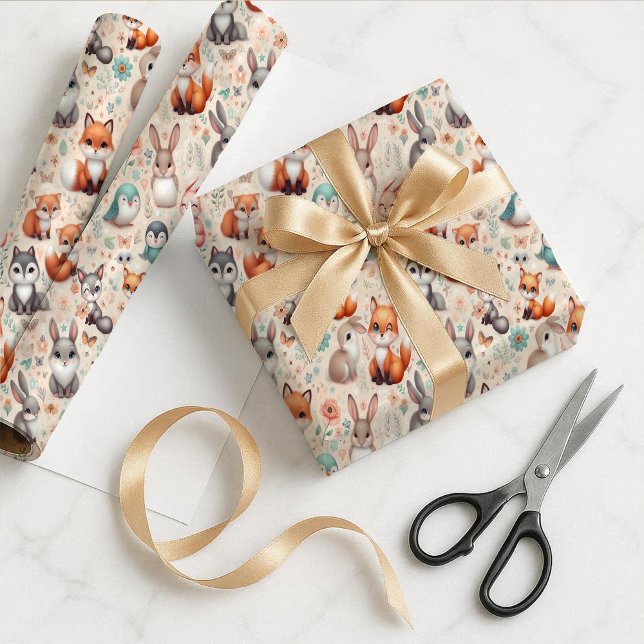 Papel de Regalo Acuarela Zorro de Bosque Boho Rega (Woodland Fox Bunny Watercolor Boho Gift Wrap Paper)