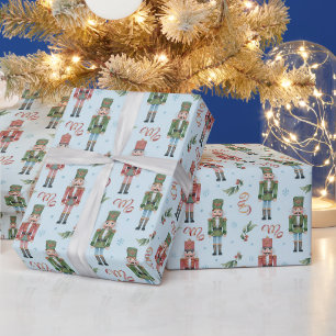 Papel De Regalo Acuarelas de cascanueces y copos de nieve de Navid