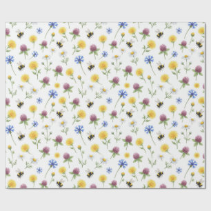 Papel De Regalo Acuarelas de flores silvestres y abejas melíferas