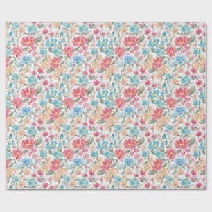 Papel De Regalo Acuarelas florales en rosa y azul