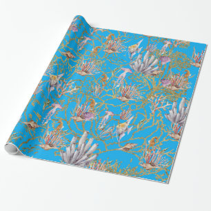 Papel De Regalo Acuario de caballete submarino Gold Shimmer