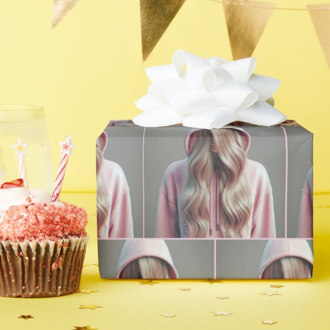 Papel De Regalo Adolescente escondiéndose detrás de su cabello rub (Fiesta de cumpleaños )