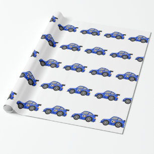 Papel De Regalo Adorable Blue race car - Elija el color de fondo