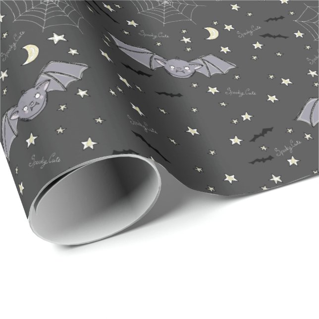 Papel De Regalo Adorable Blue Spookee Cute Bats Halloween (Esquina del rollo)