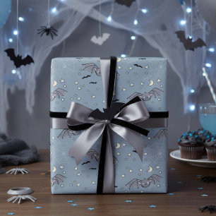 Papel De Regalo Adorable Blue Spookee Cute Bats Halloween