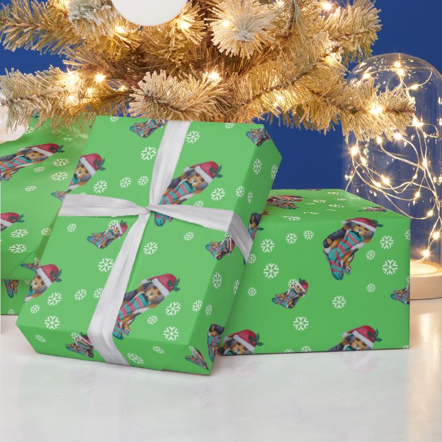 Papel De Regalo adorable cachorro negro y marrón vestido para navi (Vacaciones)