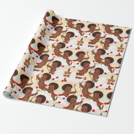 Papel De Regalo Adorable Cherub afroamericano con corazón