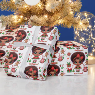 Papel De Regalo Adorable Chica Elf Navidades Afro