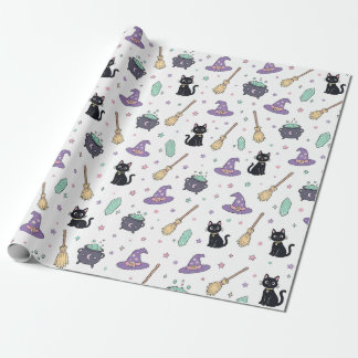 Papel De Regalo Adorable Decoración de Bruja Gato Negro para Cumpl