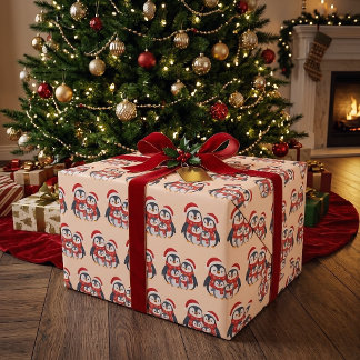 Papel De Regalo Adorable Familia de Pingüinos de Navidad de Invier