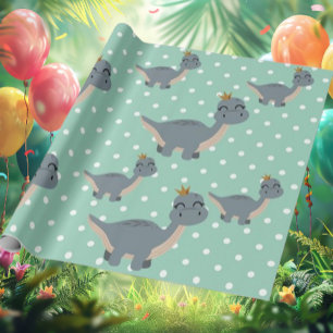 Papel De Regalo Adorable Fiesta de Boho Green Dinosaur