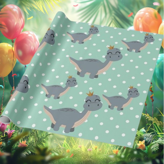 Papel De Regalo Adorable Fiesta de Boho Green Dinosaur (Transform your gifts with our adorable Boho green dinosaur party wrapping paper!)