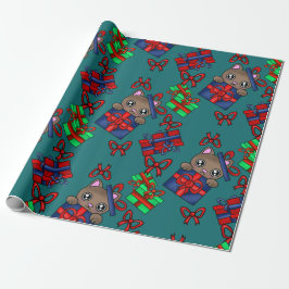 Papel De Regalo Adorable Gato Kitty en Parcel con Presentes Bowtie