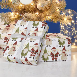Papel De Regalo Adorable Gnome Santa Navidad Rojo Verde TMF26