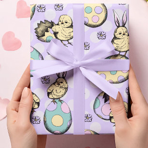 Papel De Regalo Adorable morado de chichas de Pascua y orejas de c