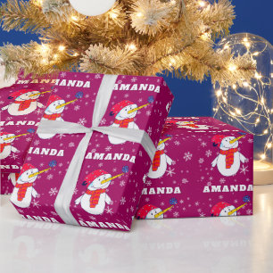 Papel De Regalo Adorable muñeco de nieve con copos de nieve Navida