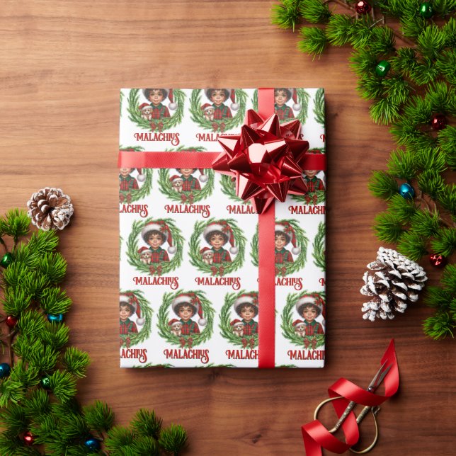 Papel De Regalo Adorable niño afroamericano en Navidades (Regalo de vacaciones)