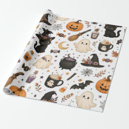 Papel De Regalo Adorable patrón de acuarela de Halloween con gatos